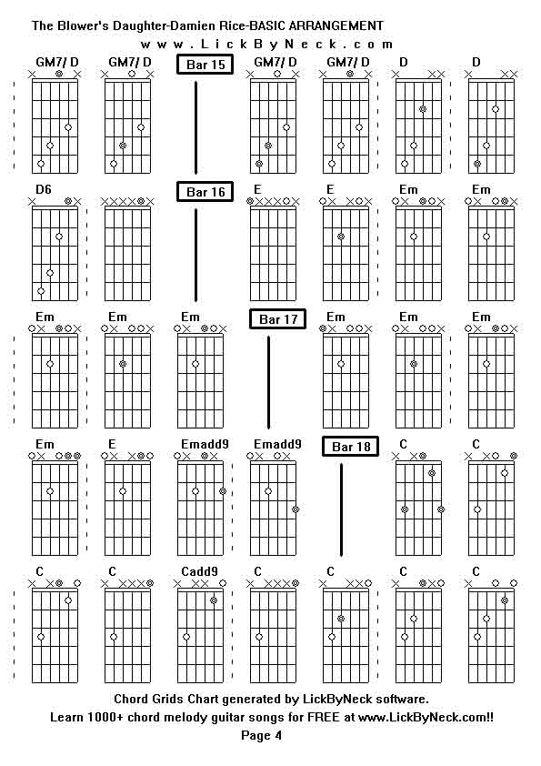 Chord Grids Chart of chord melody fingerstyle guitar song-The Blower's Daughter-Damien Rice-BASIC ARRANGEMENT,generated by LickByNeck software.